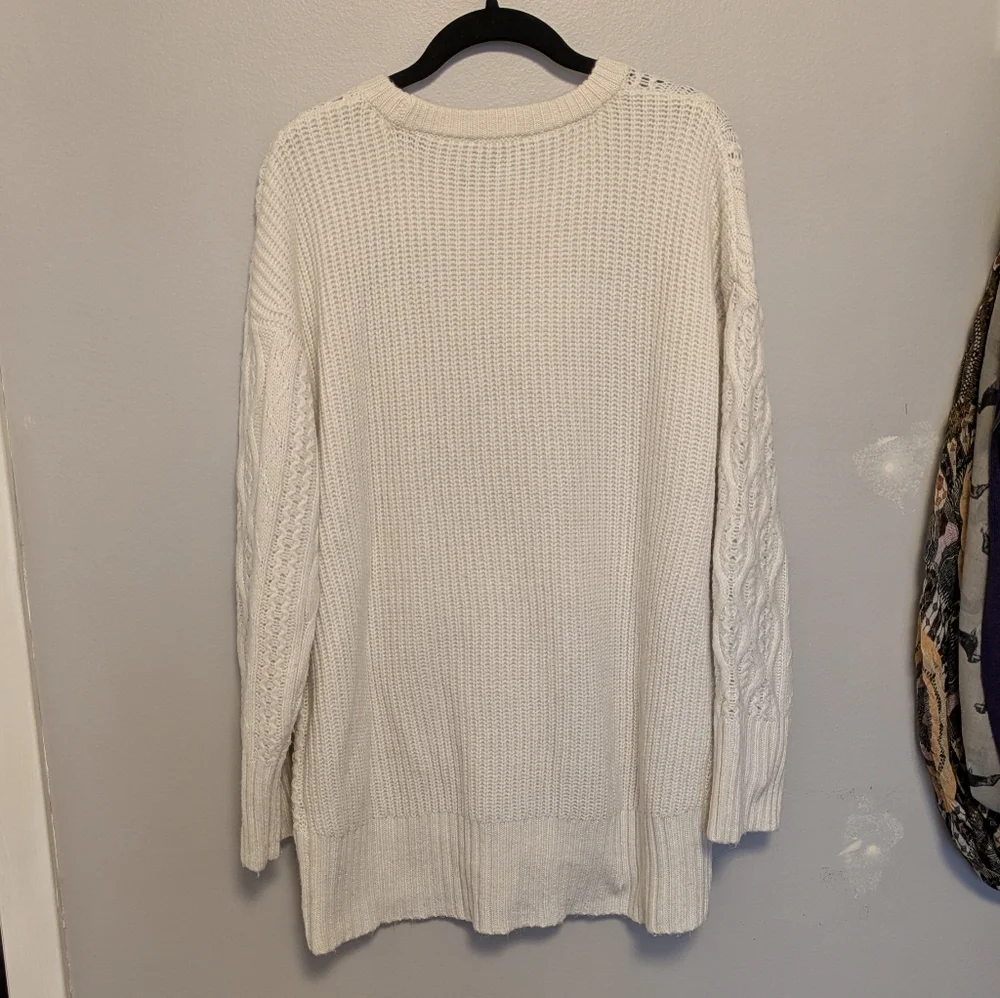 Express London White Open Knit Oversized Rhinestone Sweater - Picture 3 of 3